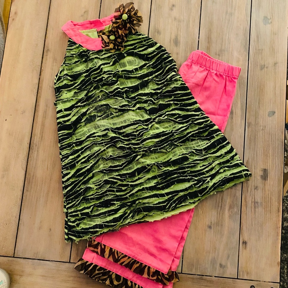 Peaches and Cream Tulle Tiered Zebra Ruffle Outfit